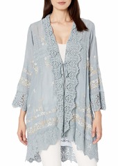 Johnny Was Women's Rayon Embroidered Cardigan with Eyelet and lace Detail  S