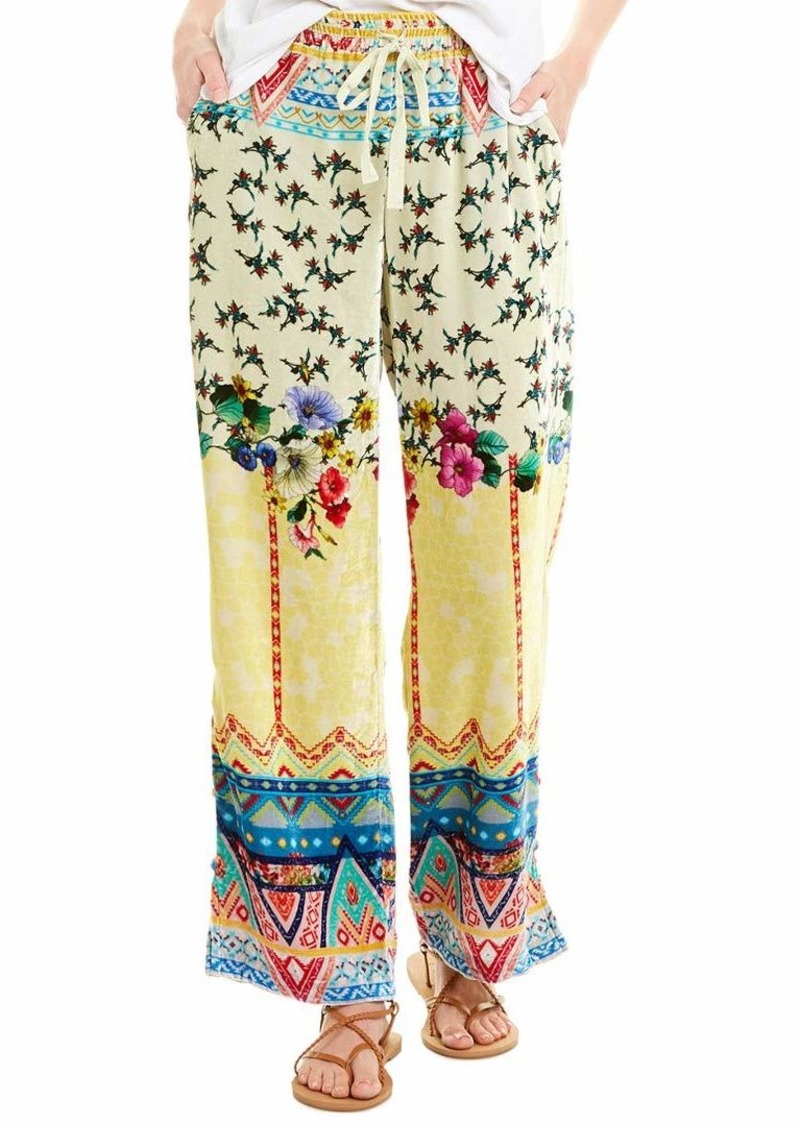 Johnny Was Women's Silk Velvet Drawstring Pant with colored Print  M