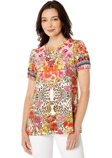 Johnny Was Women's Wild Garden Puff Sleeve Knit Tee T-Shirt