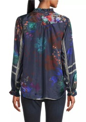 Johnny Was Jolene Floral Silk Ruffled Blouse