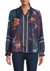 Johnny Was Jolene Floral Silk Ruffled Blouse