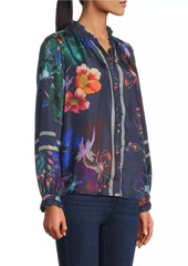 Johnny Was Jolene Floral Silk Ruffled Blouse