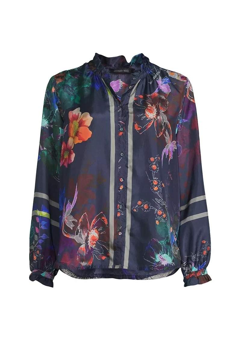 Johnny Was Jolene Floral Silk Ruffled Blouse