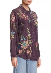 Johnny Was Julianna Embroidered Velvet Oversized Shirt