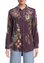 Johnny Was Julianna Embroidered Velvet Oversized Shirt