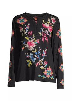 Johnny Was Julie Embroidered Henley Blouse