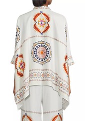Johnny Was Katia Embroidered Silk-Blend Oversized Blouse