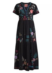 Johnny Was Katie Floral Tiered Maxi Shirtdress