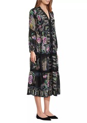 Johnny Was Leda Floral Silk V-Neck Maxi Dress