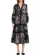 Johnny Was Leda Floral Silk V-Neck Maxi Dress