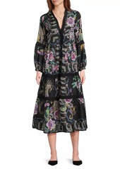 Johnny Was Leda Floral Silk V-Neck Maxi Dress