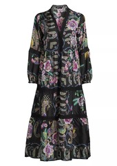 Johnny Was Leda Floral Silk V-Neck Maxi Dress