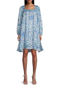 Johnny Was Leilani Floral Mini Dress In Blue/white