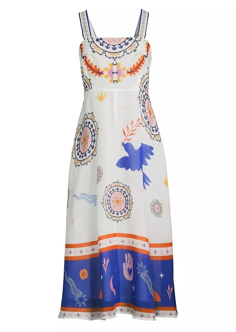 Johnny Was Luisa Abstract Linen Midi-Dress