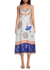 Johnny Was Luisa Abstract Linen Midi-Dress