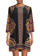 Johnny Was Lunna Geometric Silk Shift Minidress