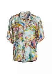 Johnny Was Lynn Illustrated Silk Button-Front Shirt