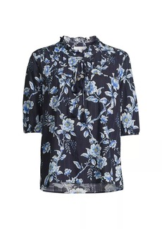 Johnny Was Magnolia Floral Pleated Cotton-Blend Blouse