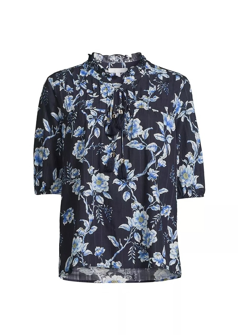 Johnny Was Magnolia Floral Pleated Cotton-Blend Blouse