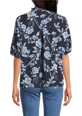 Johnny Was Magnolia Floral Pleated Cotton-Blend Blouse