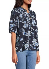 Johnny Was Magnolia Floral Pleated Cotton-Blend Blouse