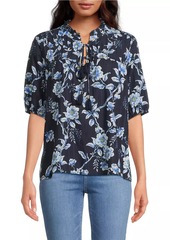 Johnny Was Magnolia Floral Pleated Cotton-Blend Blouse