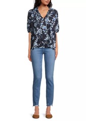 Johnny Was Magnolia Floral Pleated Cotton-Blend Blouse