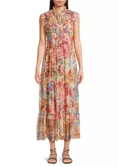 Johnny Was Mazzy Embroidered Mesh Dress