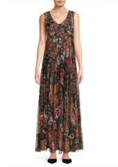 Johnny Was Mazzy Embroidered Mesh Sleeveless Maxi Dress