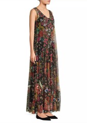 Johnny Was Mazzy Embroidered Mesh Sleeveless Maxi Dress