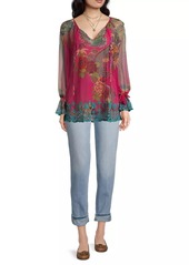 Johnny Was Mazzy Floral Mesh Peasant Blouse