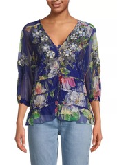 Johnny Was Mazzy Ruched Floral Blouse