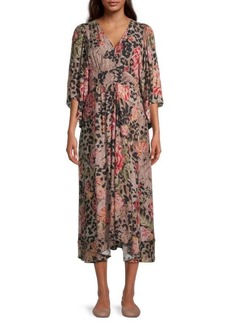 Johnny Was Melissa Mixed Print Midi A-Line Dress