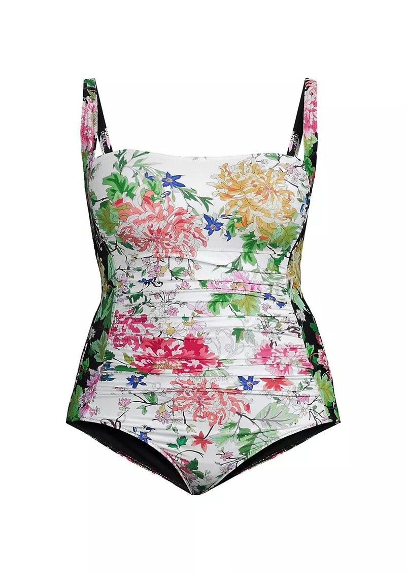 Johnny Was Metalli Ruched Floral One-Piece Swimsuit