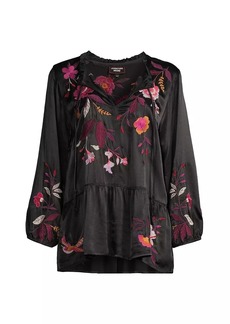 Johnny Was Mirabel Embroidered Satin Blouse