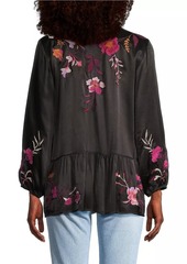 Johnny Was Mirabel Embroidered Satin Blouse