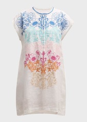 Johnny Was Mishti Floral-Embroidered Linen Mini Dress