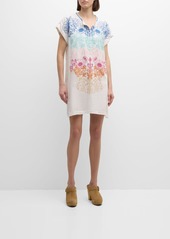 Johnny Was Mishti Floral-Embroidered Linen Mini Dress