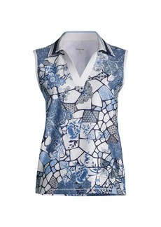 Johnny Was Moonlight Glass Floral Sleeveless Polo Shirt
