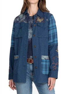 Johnny Was Moonlight Tie Dye Patchwork Military Jacket In Denim Blue