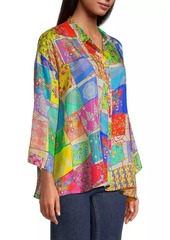 Johnny Was Multee Patchwork Silk Blouse