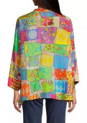 Johnny Was Multee Patchwork Silk Blouse