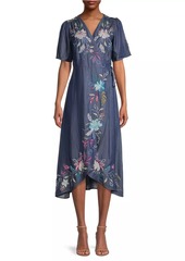 Johnny Was Nico Wrap Floral Embroidered Midi-Dress