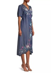 Johnny Was Nico Wrap Floral Embroidered Midi-Dress