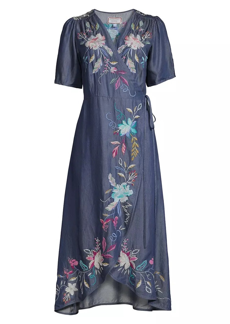 Johnny Was Nico Wrap Floral Embroidered Midi-Dress