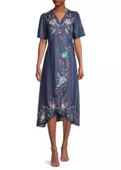 Johnny Was Nico Wrap Floral Embroidered Midi-Dress