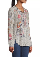 Johnny Was Nya Floral Embroidered Silk Blouse