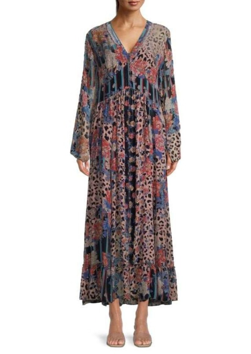 Johnny Was Ontar Beesley Print Silk Blend Maxi Dress