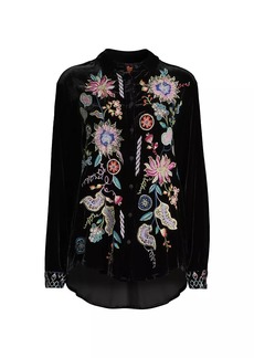 Johnny Was Pacifica Embroidered Velvet Shirt
