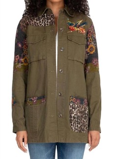 Johnny Was Patch Work Military Jacket In Army Green